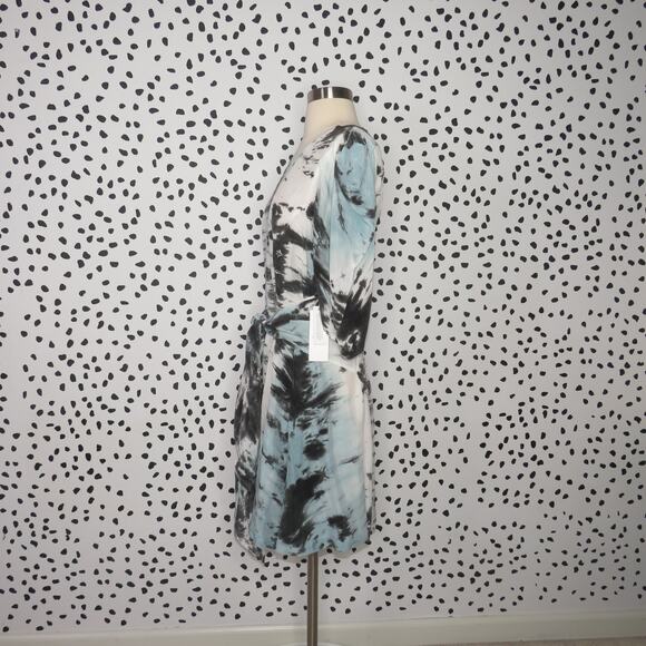 R.G. Kane Blue Tie Dye Sash Belt Puff Sleeve Cupro Dress - Picture 5 of 10